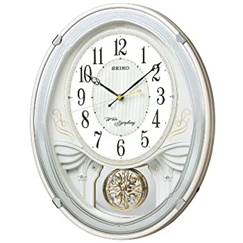 【中古】（非常に良い）セイコー クロック 掛け時計 電波 アナログ トリプルセレクション メロディ 飾り振り子 白 パール AM258W SEIKO