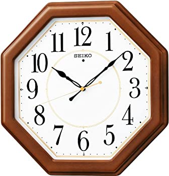 【中古】（非常に良い）セイコー クロック 掛け時計 電波 アナログ 八角型 木枠 茶 木地 KX389B SEIKO