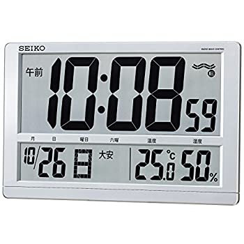 【中古】セイコー 時辰儀 柱時計 置き時計 兼用 電磁波 デジタル 暦 六曜 体温 湿度 見せびらかす 大型 しろがね色 メタリック SQ433S SEIKO