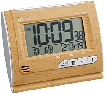 【中古】（非常に良い）リズム時計 目覚まし時計 電波 デジタル フィットウェーブD165 温度 ・ 湿度 カレンダー 付 茶 (薄茶木目仕上) RHYTHM 8RZ165SR07