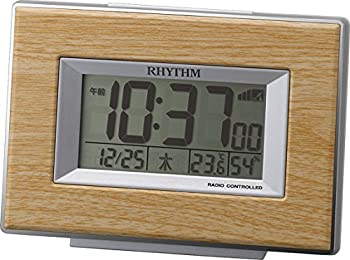 【中古】（非常に良い）リズム時計 目覚まし時計 電波 デジタル フィットウェーブD174 温度 ・ 湿度 カレンダー 付き 茶 (薄茶木目調) RHYTHM 8RZ174SR07