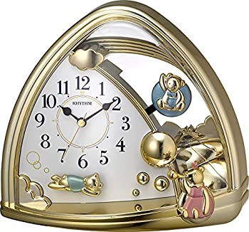 【中古】リズム時計 置き時計 アナログ ファンタジーランドSR クマの 振り子 金色 RHYTHM 4SG762SR18画像