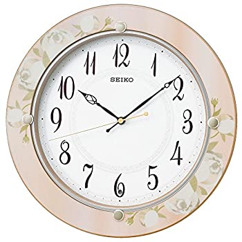 【中古】セイコー 時辰儀 柱時計 電磁波 アナログ 木枠 薄サクラ色 花柄 飾りつけ KX220P SEIKO