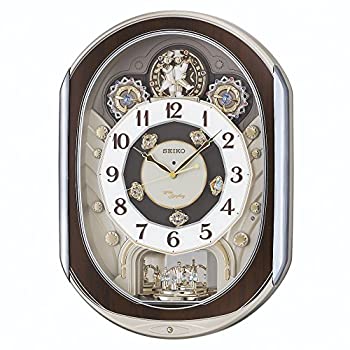 【中古】（非常に良い）セイコー クロック 掛け時計 電波 アナログ からくり 40曲 メロディ 回転飾り 薄金色 パール RE578B SEIKO