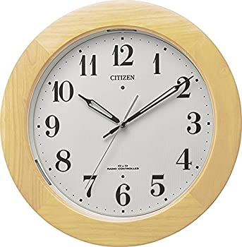 【中古】（非常に良い）シチズン 掛け時計 電波 アナログ 暗所 ライト 自動 点灯 高輝度 LED 木 茶 (薄茶) CITIZEN 4MYA35-007