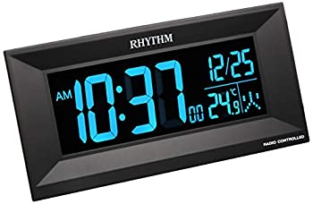 【中古】（非常に良い）リズム時計 電波 目覚まし 時計 デジタル Iroria M イロリアM グラデーション LED 365色 表示 黒 RHYTHM 8RZ196SR02
