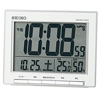 【中古】（非常に良い）セイコー クロック 目覚まし時計 電波 デジタル カレンダー 温度 湿度 表示 大型画面 銀色 メタリック SQ786S SEIKO