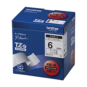 【中古】（人並み外れたに好いたらしい）ブラザー工業 TZe磁気テープ ラミネートテープ(白地/黒字) 6粍 5本風呂敷き包み TZe-211V
