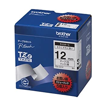 【中古】（人並み外れたに好いたらしい）ブラザー工業 TZe磁気テープ ラミネートテープ(白地/黒字) 12粍 5本風呂敷き包み TZe-231V
