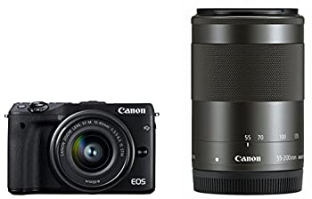 【中古】(非常に良い)Canon ミラーレス一眼カメラ EOS M3 ダブルズームキット(ブラック) EF-M15-45mm F3.5-6.3 IS STM EF-M55-200mm F4.5-6.3 IS STM 付属 EOSM3BK-WZ|GoodLifeStore