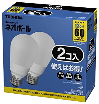 【中古】(未使用品)東芝 ネオボール 電球形蛍光ランプ 電球60ワットタイプ 昼光色 2個パック EFA13ED-E-U-2P