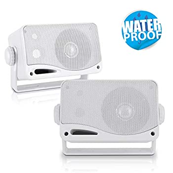【中古】(未当て嵌める品)Pyle PLMR24 200W 3.5 inch 3-Way Weather Proof Marine Mini Box Speaker System Pair - White