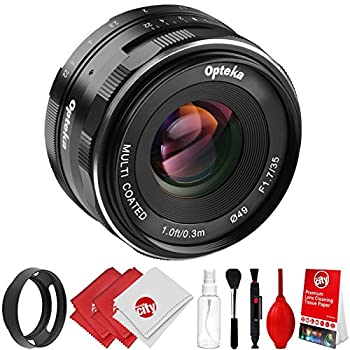 【中古】Opteka 35粍 f / 1.7手動フォーカスプライムレンズ固定ディスク MC with Ventedボンネットと洗い濯ぎ一揃いの道具for Fuji XマウントAPS - Cデジタル写真器