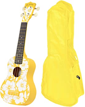 【中古】(非常に良い)AlaMoana アラモアナ ギアペグ式 ソプラノウクレレ ハイビスカス柄 イエロー UK-100G/HYW (ソフトケース付き)