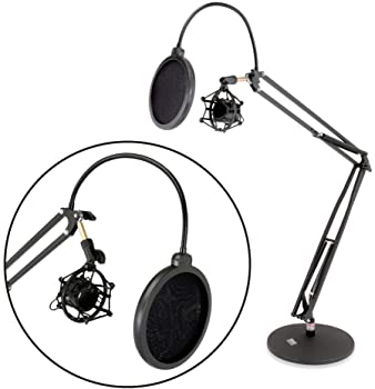 【中古】Tabletopサスペンションマイクブームスタンド???Studio Scissorアームマイクマウント、Includesポップフィルタ&防振ショックマウント｜GoodLifeStore