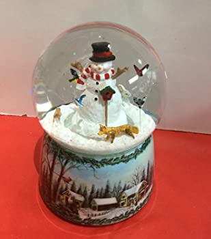 【中古】7.5\" Snowman With Birds Dome 100mm Wind Up Rotating Plays Let It Snow by Roman