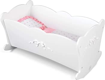 【中古】（非常に良い）KidKraft ティファニーボウ スカラップエッジ 木製 小さな人形 ロッキングクレードル 掛け布団/パッド/ ホワイト 対象年齢3歳以上