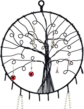 【中古】Wall Hanging Round Metal Tree Silhouette Design Jewellery Holder, Earrings and Necklace Hooks, Black 16,259円