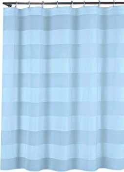 【中古】Serafina Home Capricia アクアブルーファブリックシャワーカーテン ワイドストライプデザイン 70in x 72in