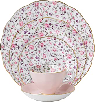 【中古】Royal Albert New Country Roses Rose Confetti Vintage Formal Place Setting, 5-Piece by Royal Albert