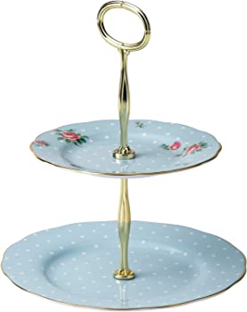 【中古】（非常に良い）Royal Albert 8705025866 Vintage Formal 2-Tier Cake Stand, Polka Blue by Royal Albert