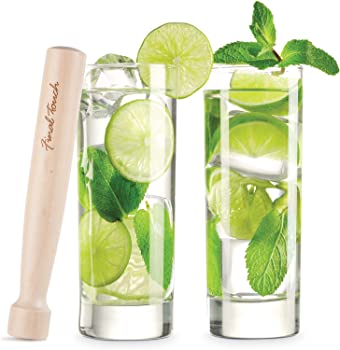【中古】（人並み外れたに好いたらしい）Final Touch FTA1835 Glass and Wood Mojito Set 木製マドラーとモヒート用水のみの書き割り 並行輸入品