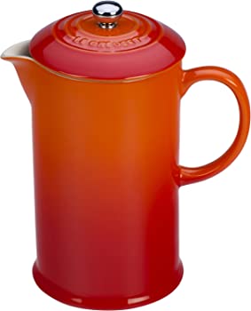 【中古】（非常に良い）Le Creuset Flame Stoneware 27?Ounce French Press Coffee Maker