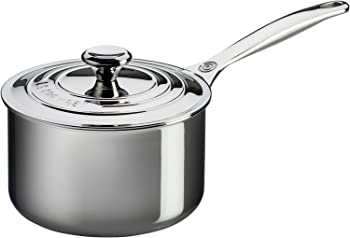 【中古】Le Creusetステンレス鋼スチール写真Saucepan with Lid 3クオート しろがね色 SSP1100-18