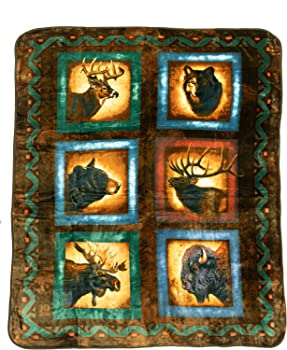 【中古】（非常に良い）Alaskan Wildlife Lodge Series High Quality Plush Raschel Queen Size Blanket by JPI [並行輸入品]