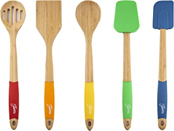 【中古】Fiesta 5-Piece Bamboo and Silicone Utensil Set by Unknown|GoodLifeStore