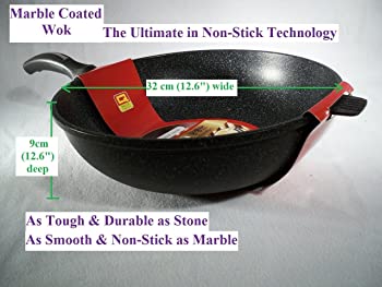 【中古】Ceramic Marble Coated Cast Aluminium Non Stick Wok 32 Cm by KW Marble Ware [並行輸入品]