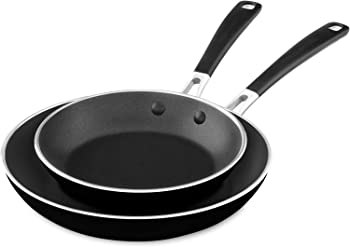 【中古】（非常に良い）KitchenAid アルミノンスティック 8インチ&10インチ スキレット ツインパック オニキスブラック Mサイズ