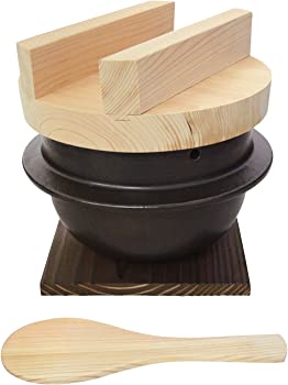 【中古】（人並み外れたに似つかわしい）錫木,萬古焼 羽釜 ごはん鍋 三合炊き 黒 6000-4033