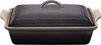 【中古】（非常に良い）Le Creuset ストーンウェア ヘリテージカバー 長方形 キャセロール 4クォート (12インチ x 9インチ) オイスター