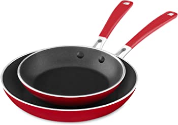 【中古】（非常に良い）KitchenAid アルミノンスティック8インチ&10インチスキレット ツインパック - エンパイアレッド M｜GoodLifeStore
