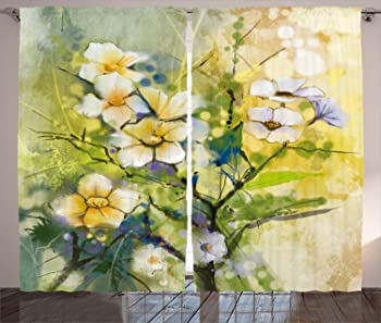 【中古】水彩花ホーム装飾カーテンby Ambesonne、抽象油彩画PoppyパターンFresh Springアートテーマ、リビングルームベッドルームウィンドウドレープ2パ｜GoodLifeStore