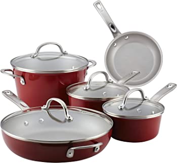 【中古】Ayesha Curry 10768 磁器エナメル製ノンスティック調理器具セット ミディアム M レッド 10768
