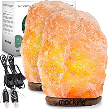 【中古】(非常に良い)mockins 天然手彫りのヒマラヤソルトランプ 2個パック 美しい木製ベース - 電球とオン/オフスイッチ | 部屋の装飾と夜灯 高さ6~8インチ|GoodLifeStore