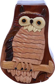 【中古】手作り木製フクロウ/鳥形状Secretジュエリーパズルボックス???フクロウ｜GoodLifeStore