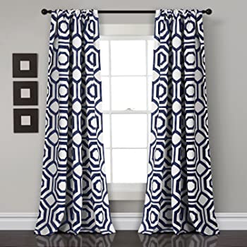 【中古】（人並み外れたに好いたらしい）Octagon Blocks Room Darkening Window Curtain Navy 52X84 Set キッチン用品・食器・調理器具-その他