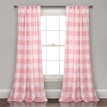 【中古】（人並み外れたに好いたらしい）Kelly Checker Room Darkening Window Curtain Panels Pink 52x84 Set
