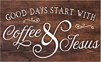 【中古】（非常に良い）Good Days Start with Coffee \u0026 Jesus Brown 17 x 10.5 Wood Pallet Wall Plaque Sign