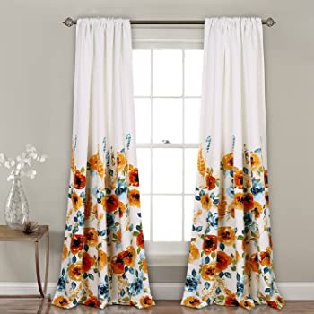 【中古】Percy Bloom Room Darkening Window Curtain Tangerine/Blue 52x84 Set 14,793円