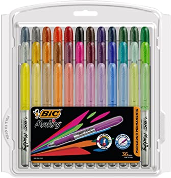【中古】BIC Mark-It color collection permanent marker, Fine Point, Assorted Colors, 36 Markers マーカー (並行輸入品)