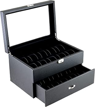 【中古】（非常に良い）Caddy Bay Collection カーボンファイバーパターンガラストップ ウォッチケース ディスプレイストレージボックスチェスト 高いクリアランスで20