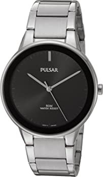 【中古】（人並み外れたに似つかわしい）Pulsar Men \u0026apos;s Easy表現スタイルSilvertone Watch with黒いこと文字盤とベゼル