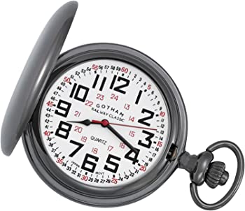 【中古】Gothamメンズgun-tone Railroad Polished Finish Covered Quartz Pocket Watch # gwc15044b|GoodLifeStore