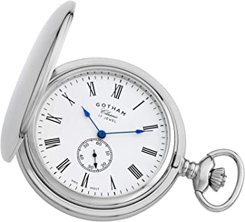 【中古】Gothamメンズシルバートーンダブルハンターデラックス17?Jewel Mechanical Pocket Watch # gwc18805sr