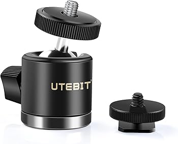 【中古】（非常に良い）UTEBIT 自由雲台 360度 回転可能 ボールヘッド雲台 直径20mm ミニ小型雲台 1/4 ネジ ネジ付シュー ベース ライトスタンド パノラマ雲台 アルミ製