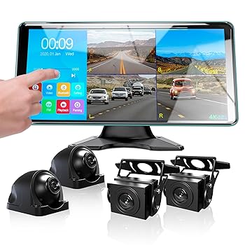 【中古】Ciascy 4K うしろ押し写真機 4CH 短距離競走カム 10.4インチクワッドスプリットタッチスクリーン\u00264 AHD フロントリアサイドビューカメラ DVR吹き込み
